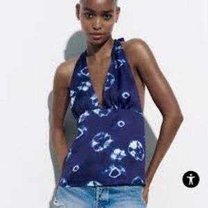 Zara Navy Blue Floral Tank Top